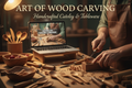 Wood carving video course showing craftsman carving a wooden spoon with video lesson on laptop in background